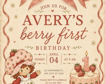 Strawberry Shortcake Berry: digitale uitnodiging 1e verjaardag