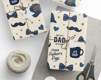 Best Dad Pattern Wrapping Paper | Fathers Day Blue Icons Roll