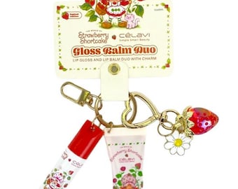 Strawberry Shortcake Lipgloss & Balm Sleutelhanger | Leuk lipverzorgingscadeau | Beautyaccessoire voor verzamelaars