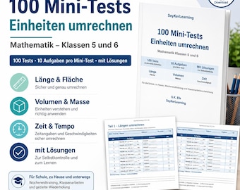 Przeliczanie jednostek (PDF) dla klas 5-6 | 100 mini testów matematycznych do pobrania | Zeszyt ćwiczeń do druku z rozwiązaniami