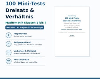 Reguła trzech (PDF) dla klas 5-7 | 100 mini testów matematycznych do pobrania | Zeszyt ćwiczeń do druku z rozwiązaniami