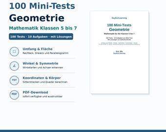 Geometria (PDF) dla klas 5-7 | 100 mini testów matematycznych do pobrania | Zeszyt ćwiczeń do druku z rozwiązaniami