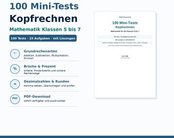 Arytmetyka mentalna (PDF) dla klas 5-7 | 100 mini testów matematycznych do pobrania | Zeszyt ćwiczeń do druku z rozwiązaniami