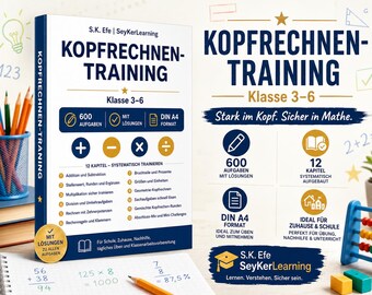 Mental Arithmetic Training for Grades 3-6 (PDF) | 600 Math Problems with Solutions | Mental Arithmetic Practice Workbook (DIN A4)