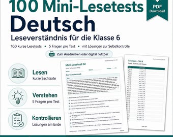 100 mini testów czytania z języka niemieckiego, klasa 6 | Pobierz plik PDF ze zrozumieniem tekstu z rozwiązaniami do druku