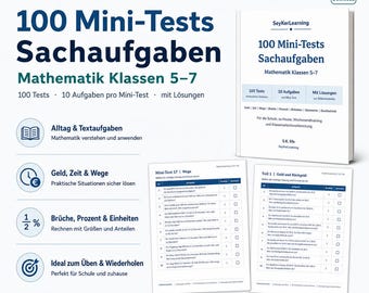 Zadania tekstowe w formacie PDF dla klas 5-7 | 100 mini testów matematycznych do pobrania | Zeszyt ćwiczeń do druku z rozwiązaniami
