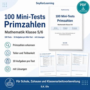 Primzahlen PDF Klasse 5–6 | 100 Mini-Tests Mathe Download | Übungsheft mit Lösungen zum Ausdrucken