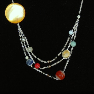 Solar System Necklace on Chain - Sterling silver, Silver Chain, Genuine Stones - Planets