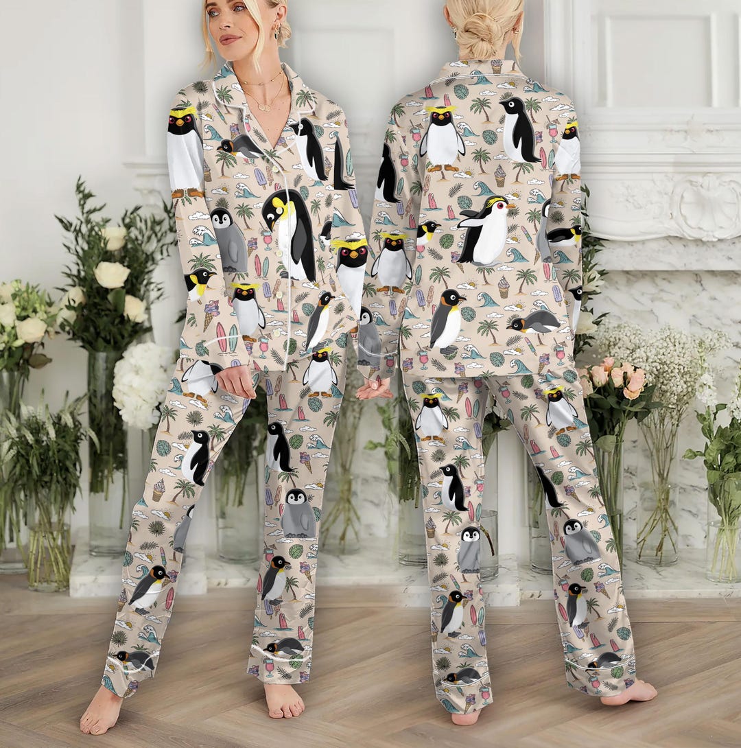 Cute Animal Hawaiian Pajamas Penguin Summer Vacation Pjs Set for Women ...