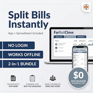 Kostenübersicht & Rechnungsaufteilung | Excel, Google Sheets + HTML-App | Splitwise-Alternative für Wohngemeinschaften, Paare und Eltern in getrennten Haushalten