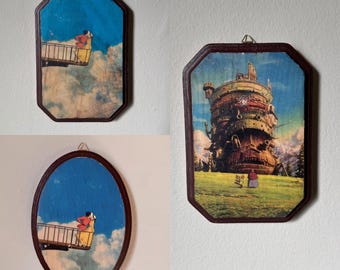 Howl’s Moving Castle Studio Ghibli Art on Hand-Painted Wood / Nostalgic Anime Film Art