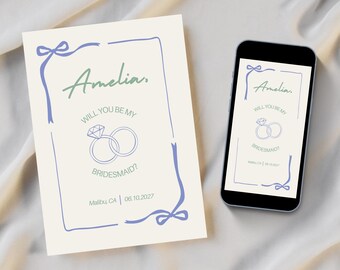 Zal je mijn bruidsmeisje zijn: minimalistische sjabloon (digitale download) / uitnodiging bruidsvoorstel / kaart uitnodiging bruiloftsfeestje