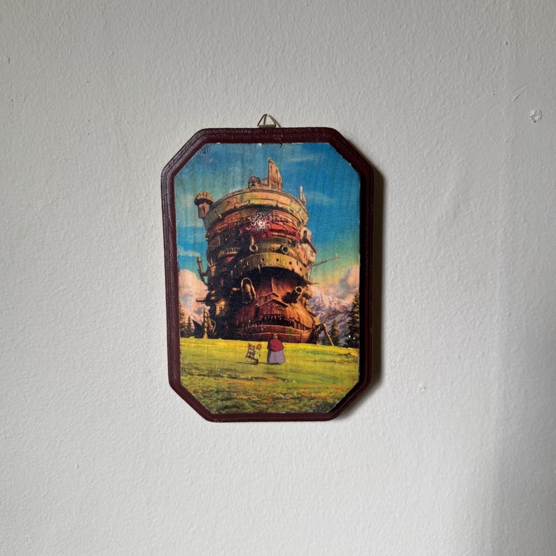 Howl’s Moving Castle Studio Ghibli Art on Hand-Painted Wood / Nostalgic Anime Film Art Howl's Castle
