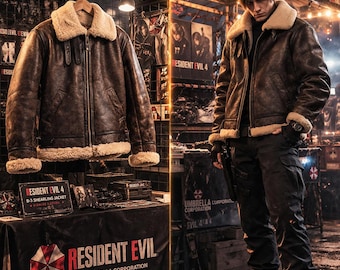 Resident Evil Inspiriert Leon S. Kennedy Lammfell Lederjacken Braune Cosplay Jacke.