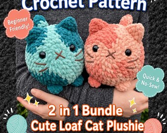 Loaf Cat Crochet Pattern | Low Sew Cute Plushies | 2 in 1 Pattern Bundle | PDF Pattern