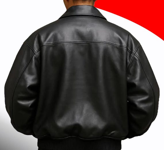 Oversize Black Bomber Leather Jacket Men's | Genuine Leather Baggy