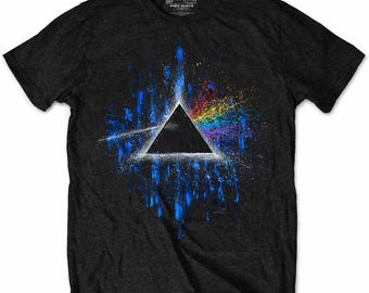 Pink Floyd - Dark Side of the Moon Blue Splatter T-Shirt (Officially Licensed)