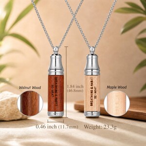 Wood Rollerball Essential Oil Diffuser Necklace | Pendant for Stress Relief & Calm Sleep, Reusable Scent Locket Gift for Men Women