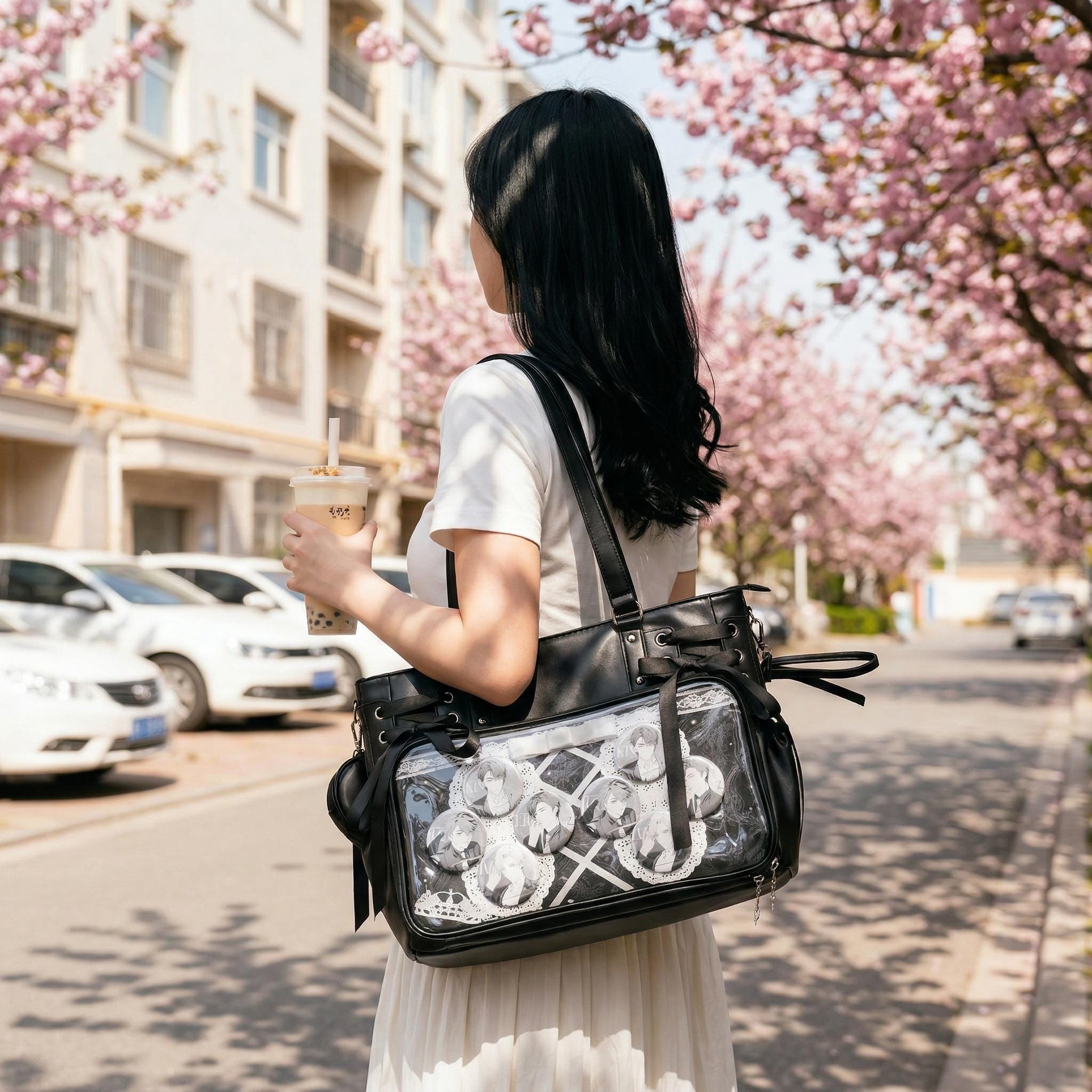 Kawaii Ribbon Ita Bag Large Capacity Clear Window Pin Display Tote