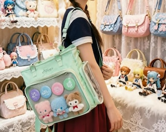 Kawaii Ita Bag Backpack Clear Window Pin Display Tote Bag Anime Crossbody Purse School Travel Fandom Plushie Bag 4 Colors