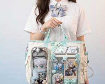 Kawaii JK Ita Bag Backpack Clear Window Pin Display Bag for Anime Pins Plushies Convertible Crossbody Messenger Purse 5 Colors