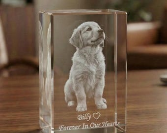Personalized Dog Memorial Plaque, Custom 3D Pet Portrait, 4K HD Engraved, Pet Sympathy Gift, Dog Lovers Present, 3D Photo Crystal Rectangle
