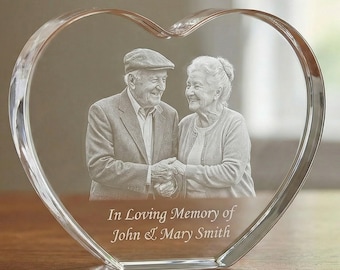 Personalized 3D Memorial Crystal Heart | Custom Photo Engraved Remembrance Gift | Sympathy Loss Keepsake
