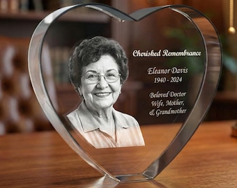 Personalized 3D Memorial Crystal Heart | Custom Photo Engraved Remembrance Gift | Sympathy Loss Keepsake