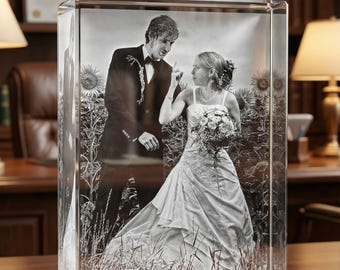 Personalized 2D Photo Crystal Rectangle – Custom Engraved Picture in Glass – Memorial Keepsake