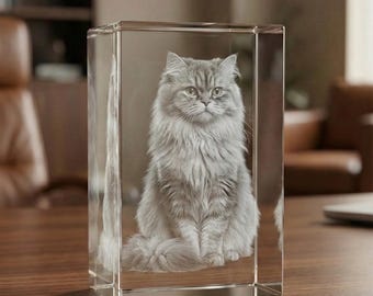 Personalized Cat Memorial Crystal, Custom 3D Photo Engraved Crystal Plaque