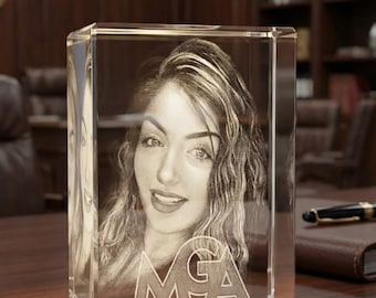 Personalized 3D Rectangle Photo Crystal – Custom Laser Engraved Keepsake with LED Light Base