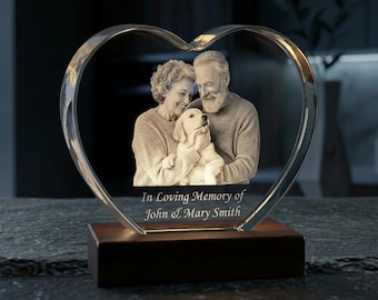 Personalized 3D Memorial Crystal Heart | Custom Photo Engraved Remembrance Gift | Sympathy Loss Keepsake
