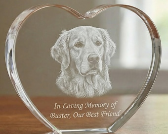 Personalized 3D Dog Memorial Heart Crystal, Custom 3D Photo Engraved Crystal Plaque