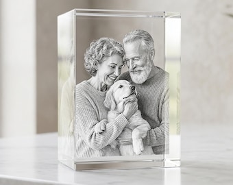 Custom 3D Photo Glass, HD Laser Etched, Gift for Couples, Anniversary Gift, Pet Lovers Decor, Holiday Gift Idea | 3D Crystal Rectangle