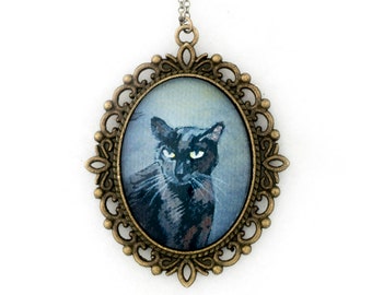 Black Cat Pendant Necklace - Binx 1 - Gothic Halloween Necklace Cameo - Limited Edition