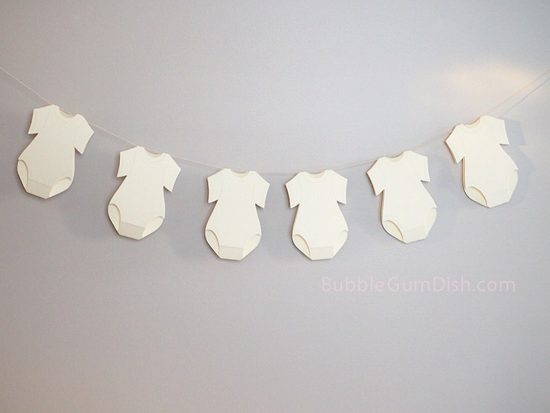 Baby Shower Clothesline Decorations for Baby Shower Garland Baby Outfit ClothesLine Paper Decor, OffWhite, White, Gold, Black, Pink or Blue image 5