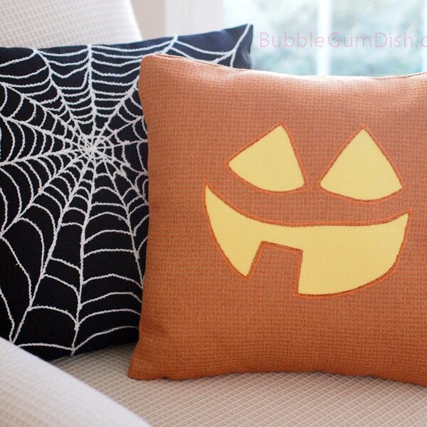 LAST ONE Jack o Lantern Pumpkin Pillow Cover TABITHA Cute Halloween Deco