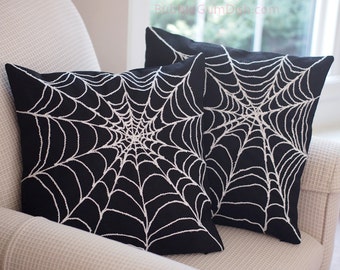 Halloween Spider Web - Black - Spider Web - Pillow Cover 18x18 or 20x20