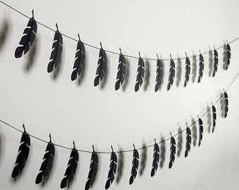 Black Feather Garland - Fallen Angel - Halloween Garland - Halloween Decor - Feather Party Decor