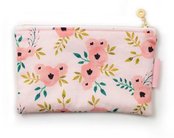 Floral Zipper Pouch - Gift for Her - Zippered Bag - Makeup Bag - Cosmetic Bag