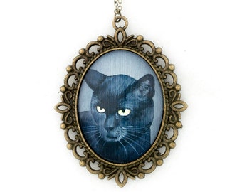 Black Cat Pendant Necklace - Binx 6 - Gothic Halloween Necklace Cameo - Limited Edition