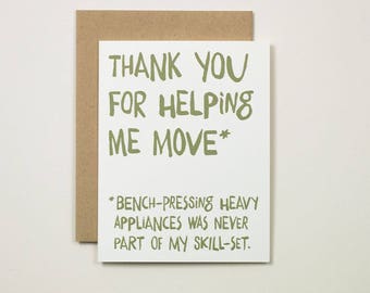 Thank You for Helping Me Move A2 Note Card Moving Thank You Greeting Card Thanks