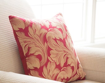 Jacquard Foliage Leaf Damask Baroque Scroll Pillow Cover - Brocade Fabric Home Decor - Ruby Red Decor