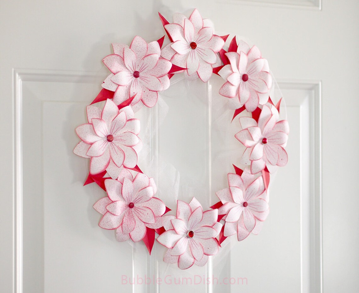 Poinsettia Christmas Wreath Paper Flowers Christmas Wreath Etsy