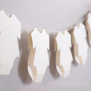 Baby Shower Clothesline Decorations for Baby Shower Garland Baby Outfit ClothesLine Paper Decor, OffWhite, White, Gold, Black, Pink or Blue image 1