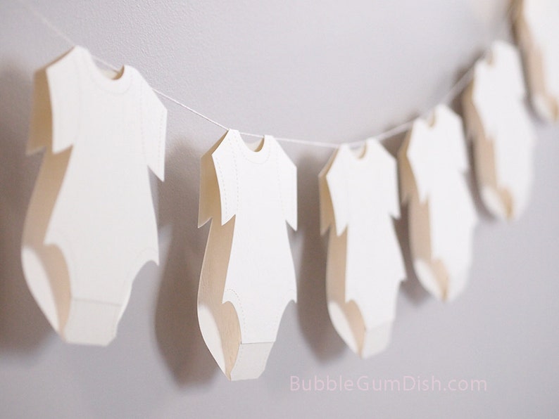 Baby Shower Clothesline Decorations for Baby Shower Garland Baby Outfit ClothesLine Paper Decor, OffWhite, White, Gold, Black, Pink or Blue image 1