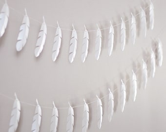 Paper Feather Garland - Pearlescent White - Angel Feathers Boho Party Decor