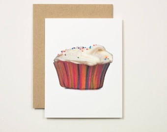 Cupcake Card Frosted Cupcake with Sprinkles Birthday Card Cupcake Greeting Card A2 Note card Blank Inside Bakery Sweet Treat