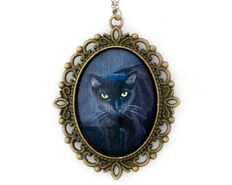 Black Cat Pendant Necklace - Binx 3 - Gothic Halloween Necklace Cameo - Limited Edition