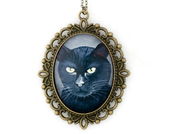 Black Cat Pendant Necklace - Binx 5 - Gothic Halloween Necklace Cameo - Limited Edition